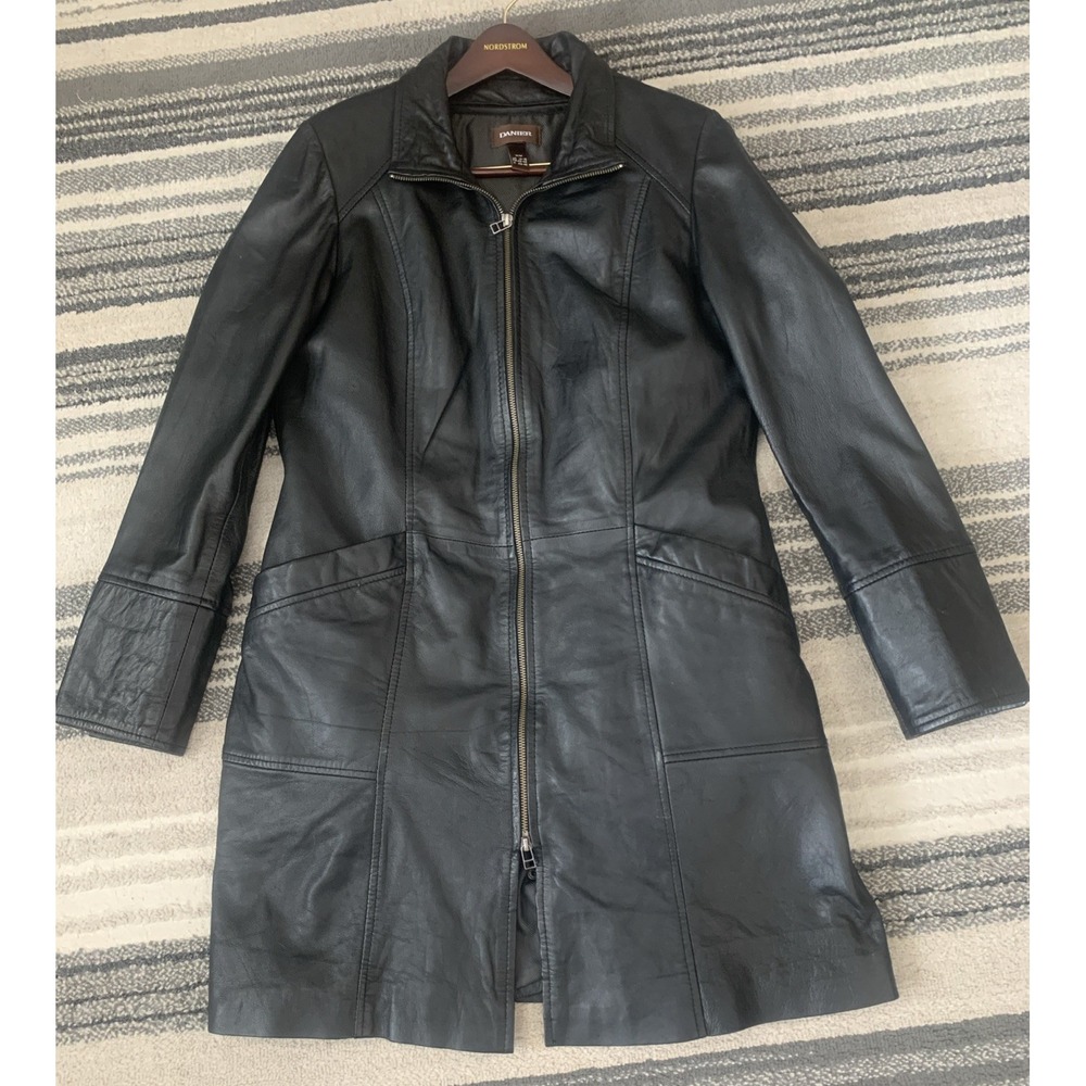 Vintage‎ Danier Black Leather Pant Coat Removable liner Size M 8-10 Butter Soft